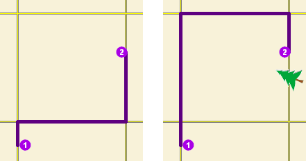 Two maps demonstrate how a restriction point barrier affects a route analysis.